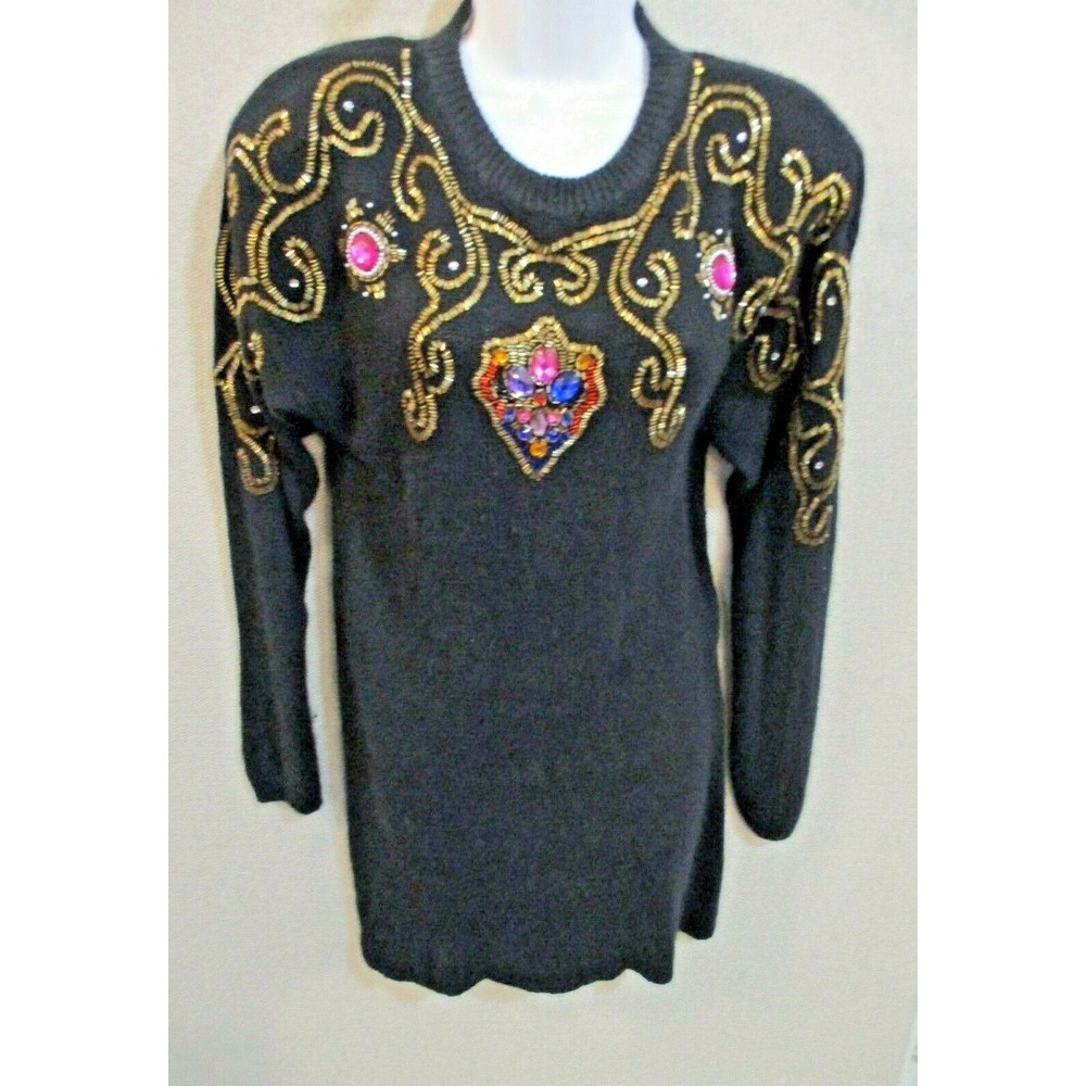 Vintage Joule Energy Knit Mini Dress Size Small Silk Angora Blend Beaded Sweater